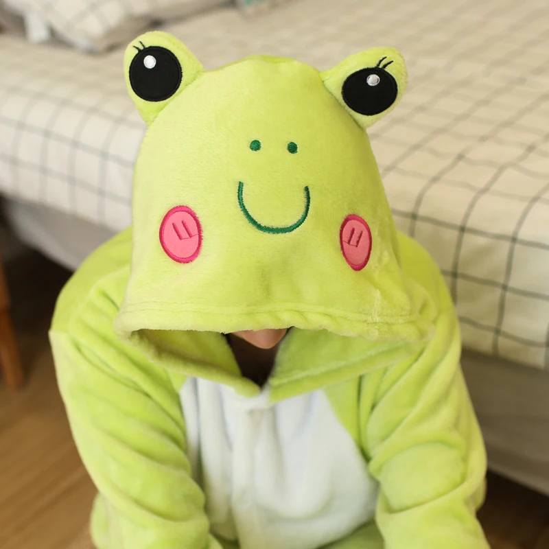 Winter Cosplay Adult Blue Green One-Piece Loose Fitting Animal Cartoon Pajamas Hooded Button Type Costume Length To Ankle  