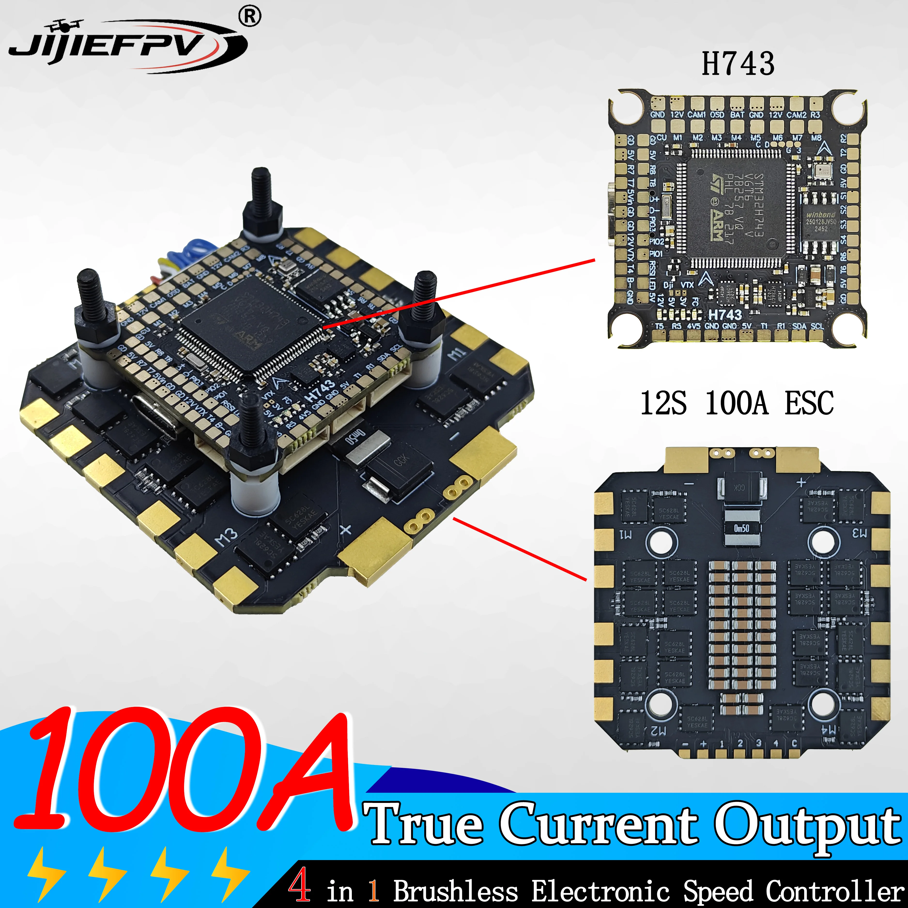 JIJIEFPV 120A 100A 80A 3-12S 4IN1 ESC H743 pile H7 FC contrôleur de vol pile FPV pour cadre de Drone MARK4 13 pouces FPV – Image 2