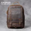 S.WORKER Vintage Genuine Leather Backpack Laptop Bag Crazy-horse Leather School Bag Outdoor Travel Weekender Shoulder Bag 1