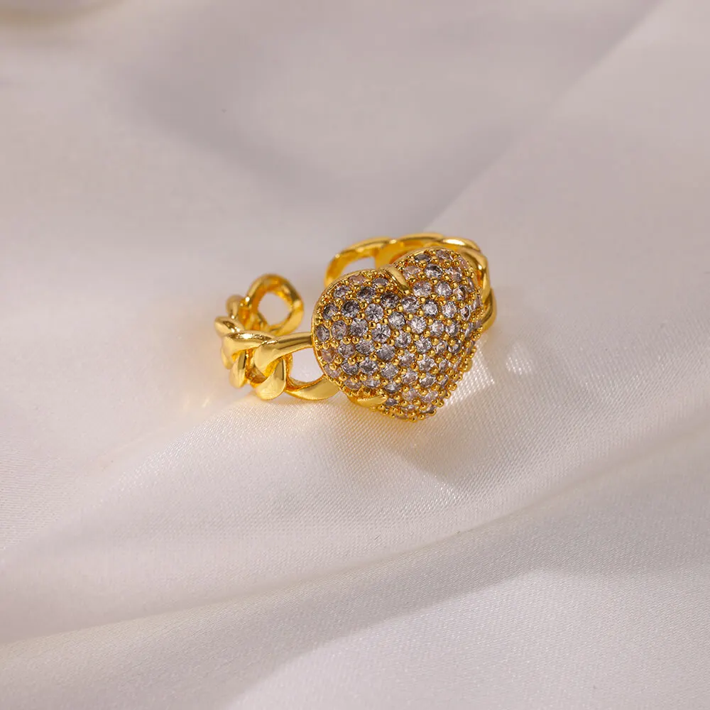Zircon Rings Gold Color Stainless Steel Geometric Opening Wedding Party