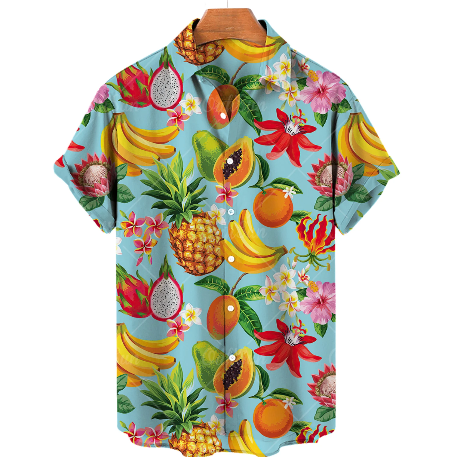

Summer Hawaiian Shirt For Men Fruit Print Short Sleeves For Men's Clothing Oversized T-Shirt Men Cheap Shirt And Blouses
