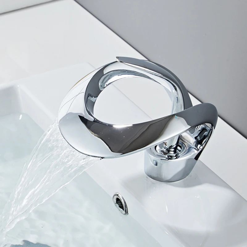 Bathroom Faucet Creative Matte Golden Bathroom Basin Faucet Black Waterfall Vessel Sink