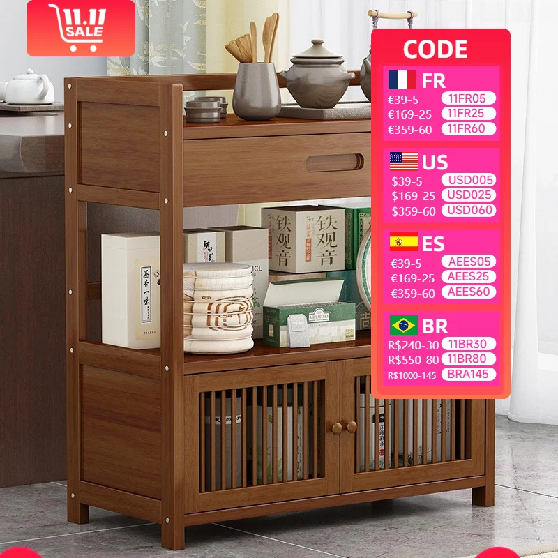 Bamboo kitchen tea cabinet home dining sideboard living room shelf tea table office set sundries storage cabinet