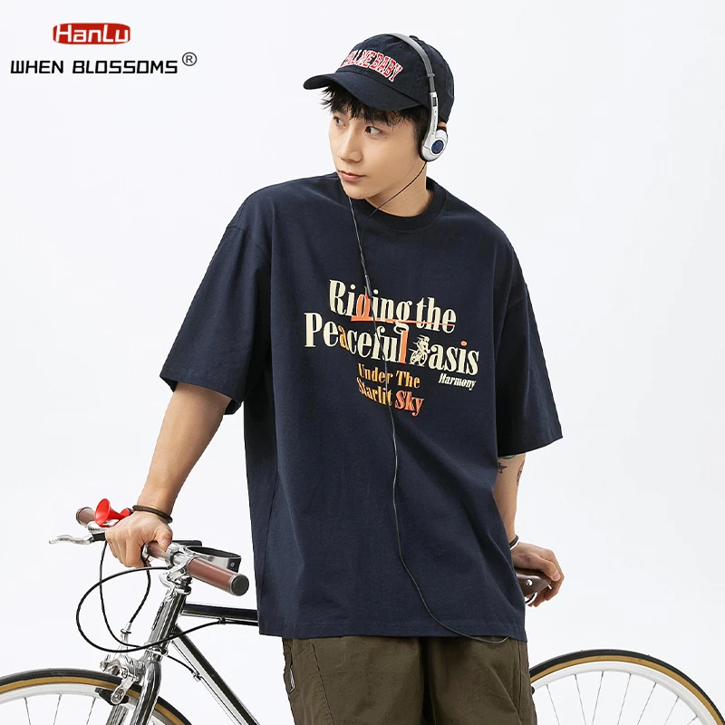 

Retro Fashion Print T-shirt Outdoor Cycling T-shirt Men's Women's Summer Large Size High Street Pure Cotton Short sleeve Tee