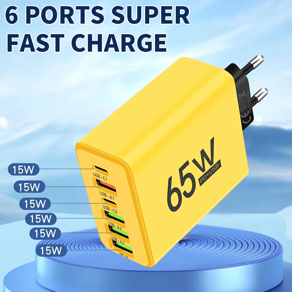 65W Multi-port USB C Charger Fast Charge Charger Type C Travel Adapter For iPhone 15 Pro Max Samsung Xiaomi Fast Charge Charger
