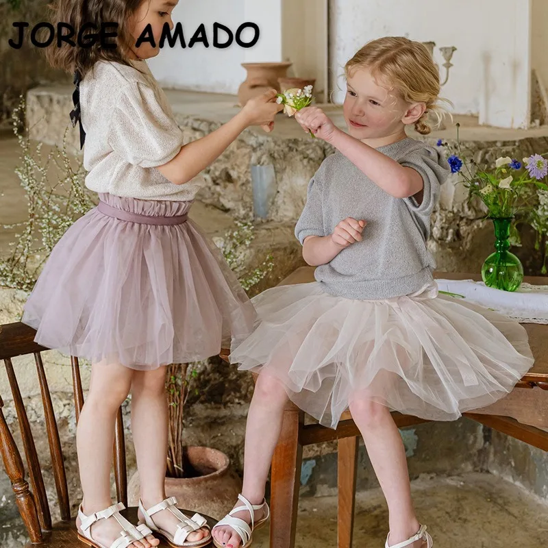 Kids Girls New Summer Korean Style Young Children Mesh Solid Color Princess Pantskirt Elastic Skirts and Pants H176A