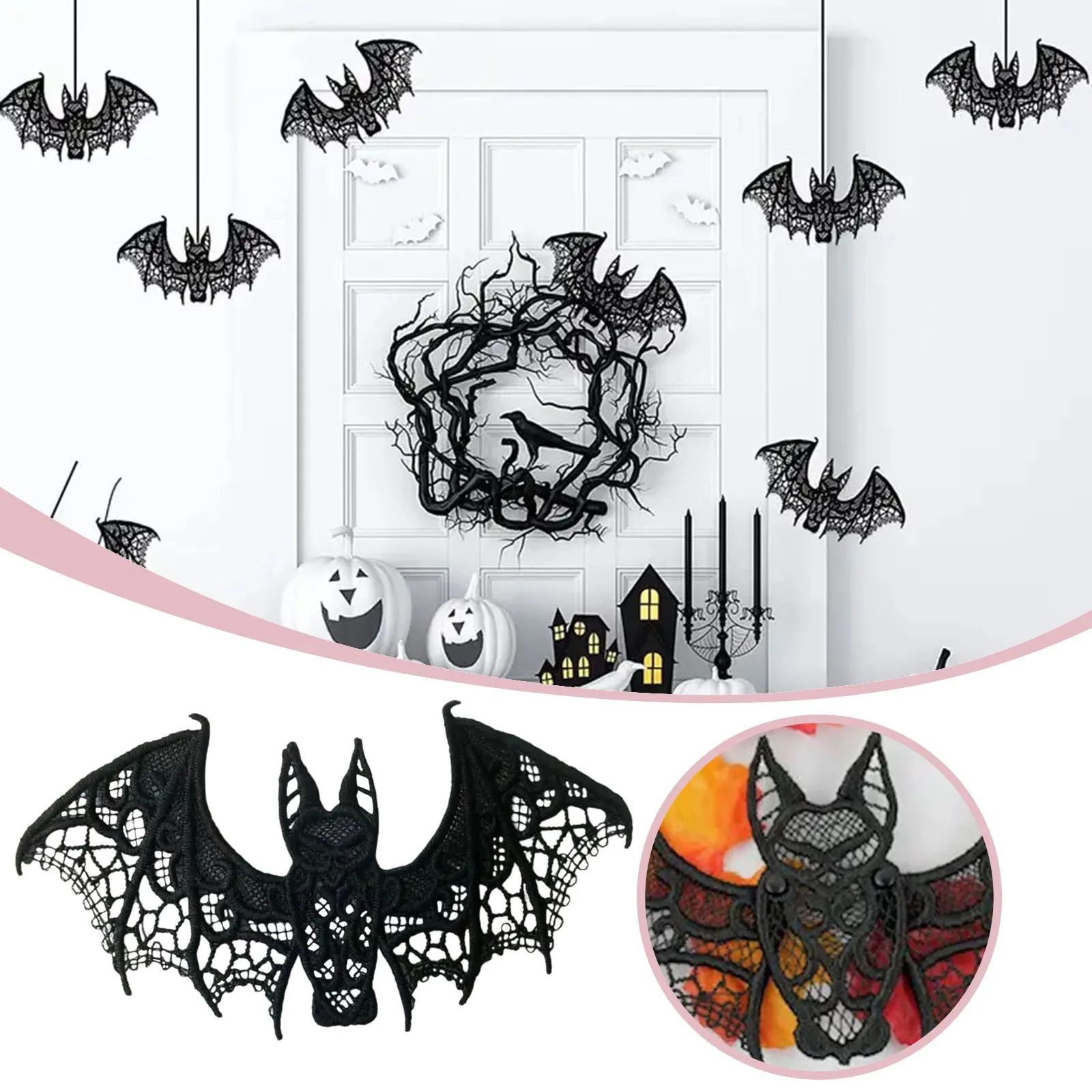 

Halloween Lace Bat Decoration 3D Bat Decoration Room Decoration Realistic Trick Props Windows Indoor Outdoor Party Supplies 2024