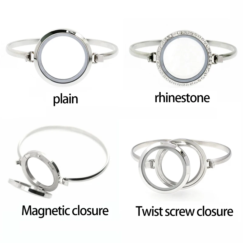 25mm/30mm Round Floating Living Memory Glass Locket Bangle 316L Stainless Steel for Floating Charms Small Photo Dry Flower 5
