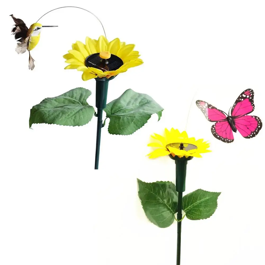 Solar Sunflower Flower Butterfly Hummingbird Lawn Decoration Flying Butterfly Feather Solar Bird E4I4