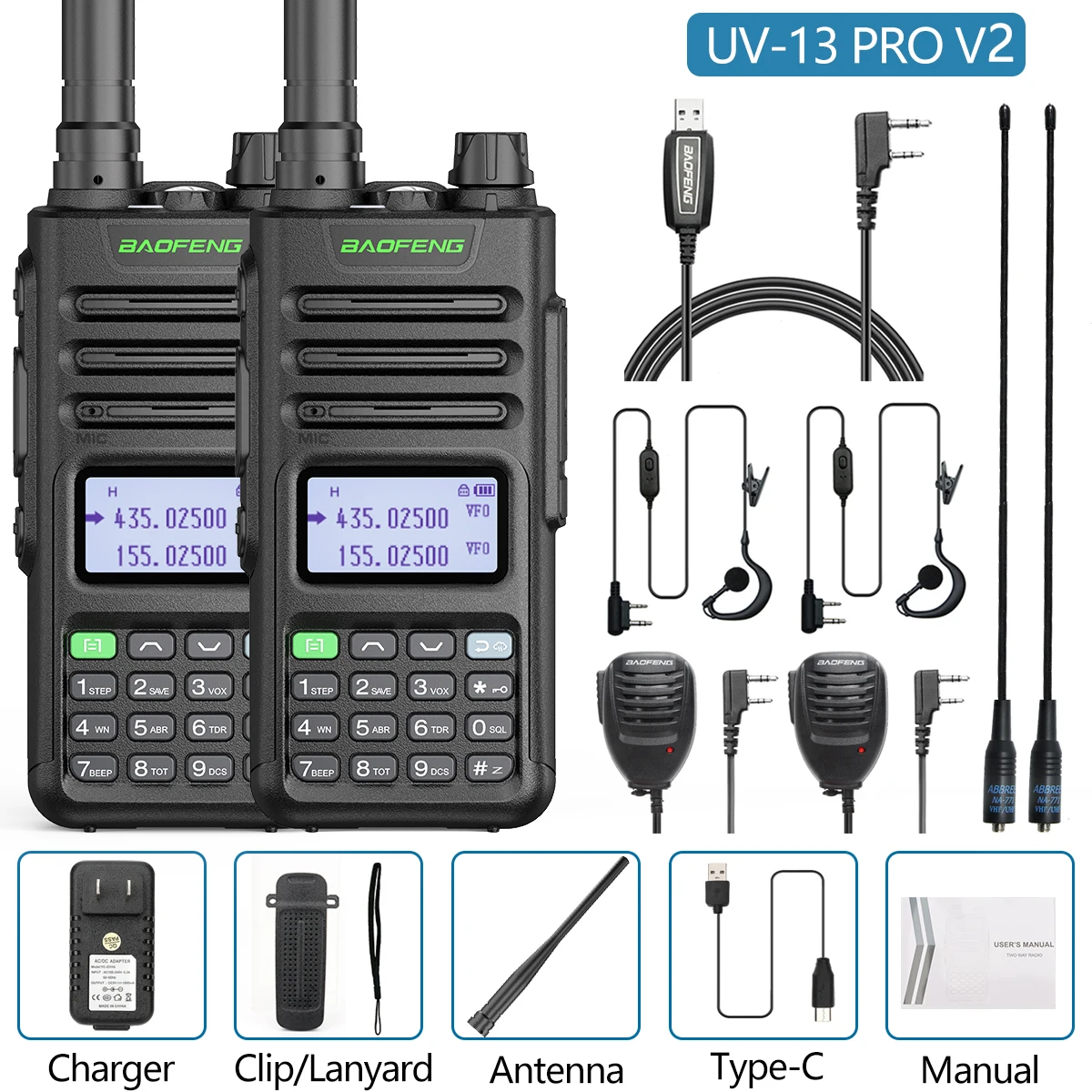 walkie talkie range 2PC BaoFeng UV-13 PRO 10W High Power Walkie Talkie UV13 Pro Support Type-C Charger 50KM Long Range Distance  Upgrade UV-5R BF-9R walkie talkies for adults Walkie Talkie