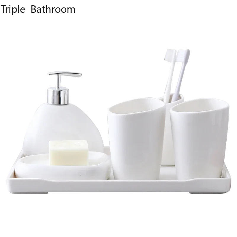 

Modern Bathroom Kit Ceramic Home Toothbrush Holder Mouth Cup Liquid Soap Bottle Soap Rack Five Piece Set Wash Accessories