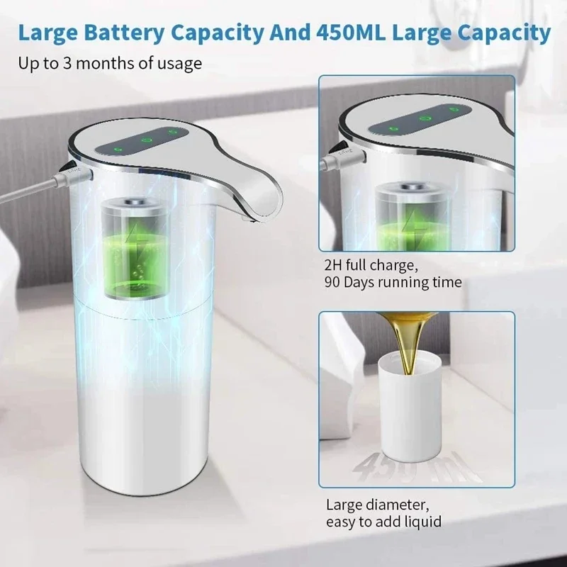 450Ml Automatic Soap Dispenser Touchless Foaming Soap Dispenser Rechargeable Waterproof Foam Pump