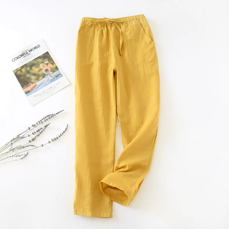 Japanese spring and autumn couple trousers, pure cotton men's home pants solid color large size loose pants, ladies pajama pants