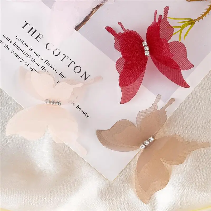 Description Picture 6 of item20pcs/Bag 3D Organza Butterfly Rhinestone Handmade Craft Clip Earrings Jewelry Decor Embroidery Patch Garment Design Materials