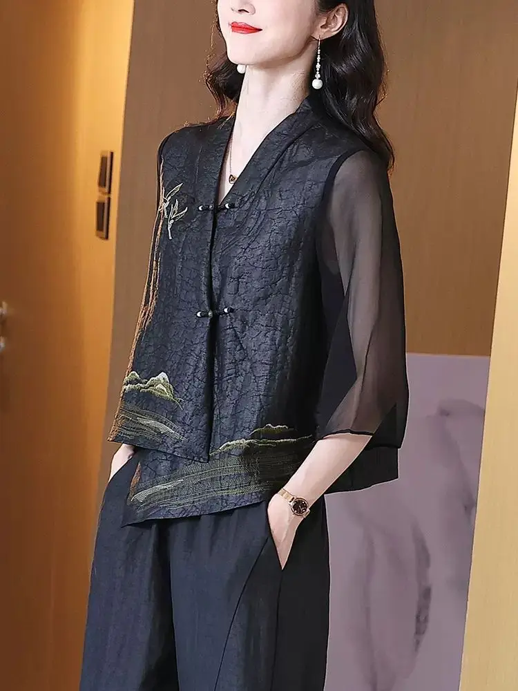 Vintage Top Faux Silk Cardigan Women Clothing Cropped Jacket Coil Buttons Luxury Designer Clothes Spring Summer Thin Tops