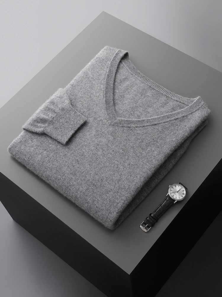 

100% Cashmere Business Knitwear Pullovers Men's V-Neck Sweater Autumn Winter Long Sleeve Jumpers Casual Clothing Tops
