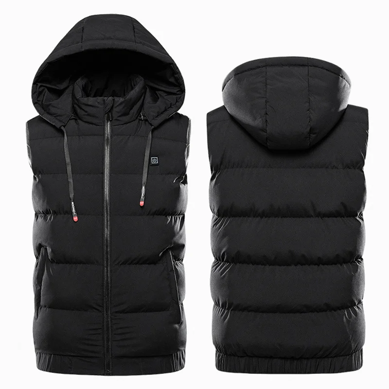 9 Areas Men's Heated Vest Hooded Jackets USB Super Warm Outdoor Hunting Sleeveless Jacket