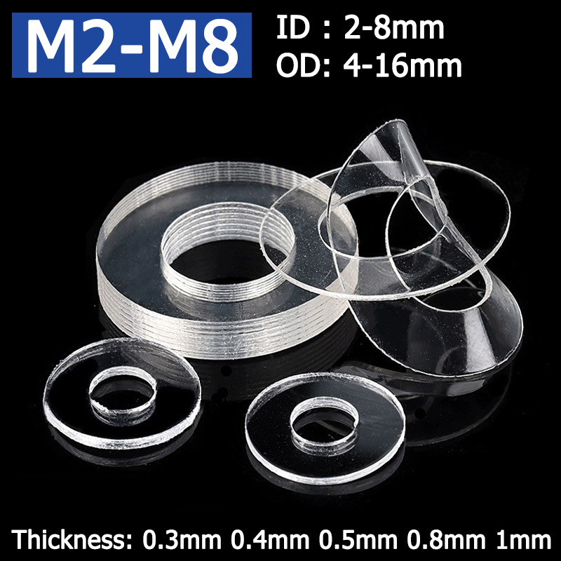 500/1000pcs M2 M2.5 M3 M4 M5 M6 M8 Soft Hard PVC Washer Transparent Thin Plastic Clear Shock-proof Gasket Insulation Ring Spacer
