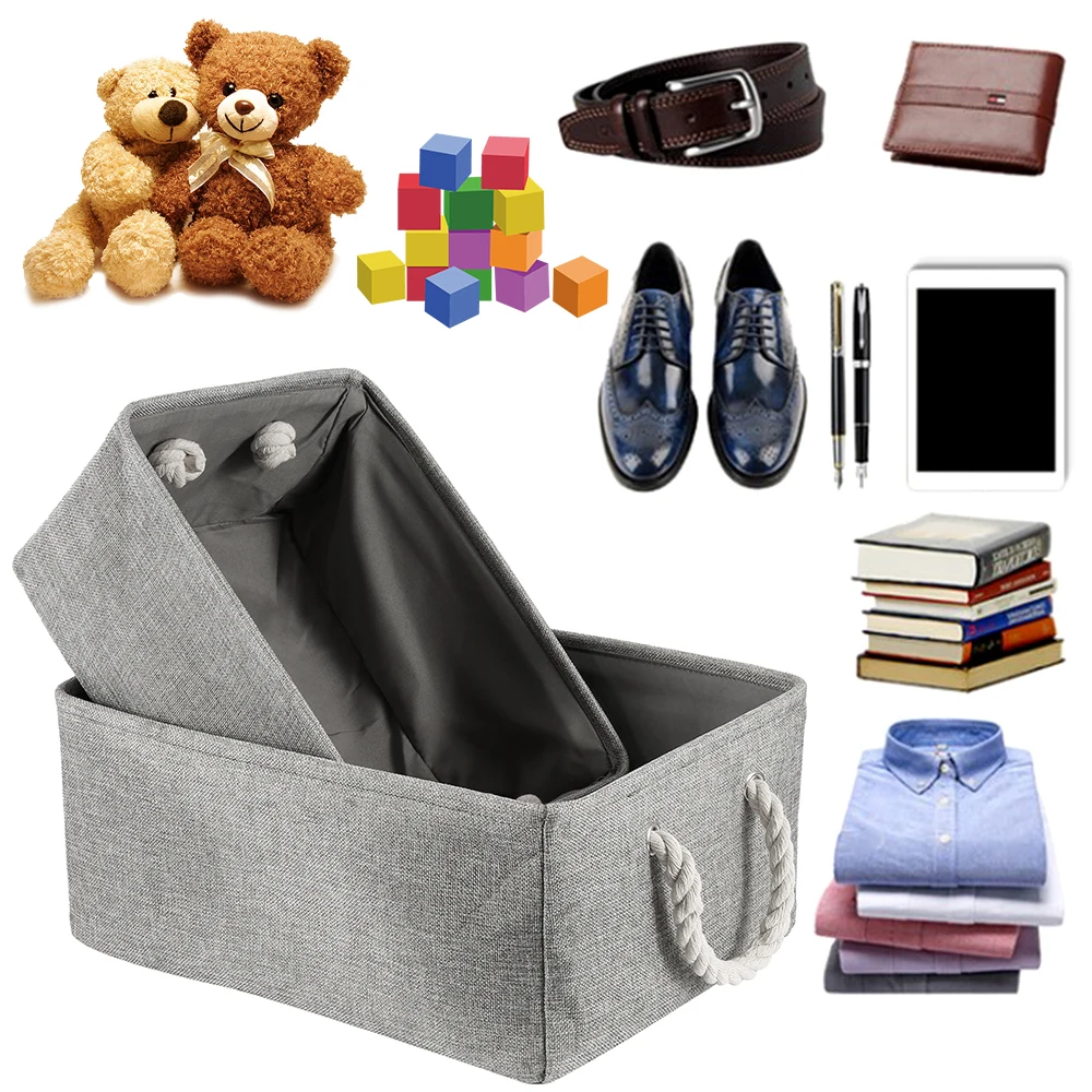 Grey Flax Canvas Folding Storage Baskets for Kids Toys and Laundry