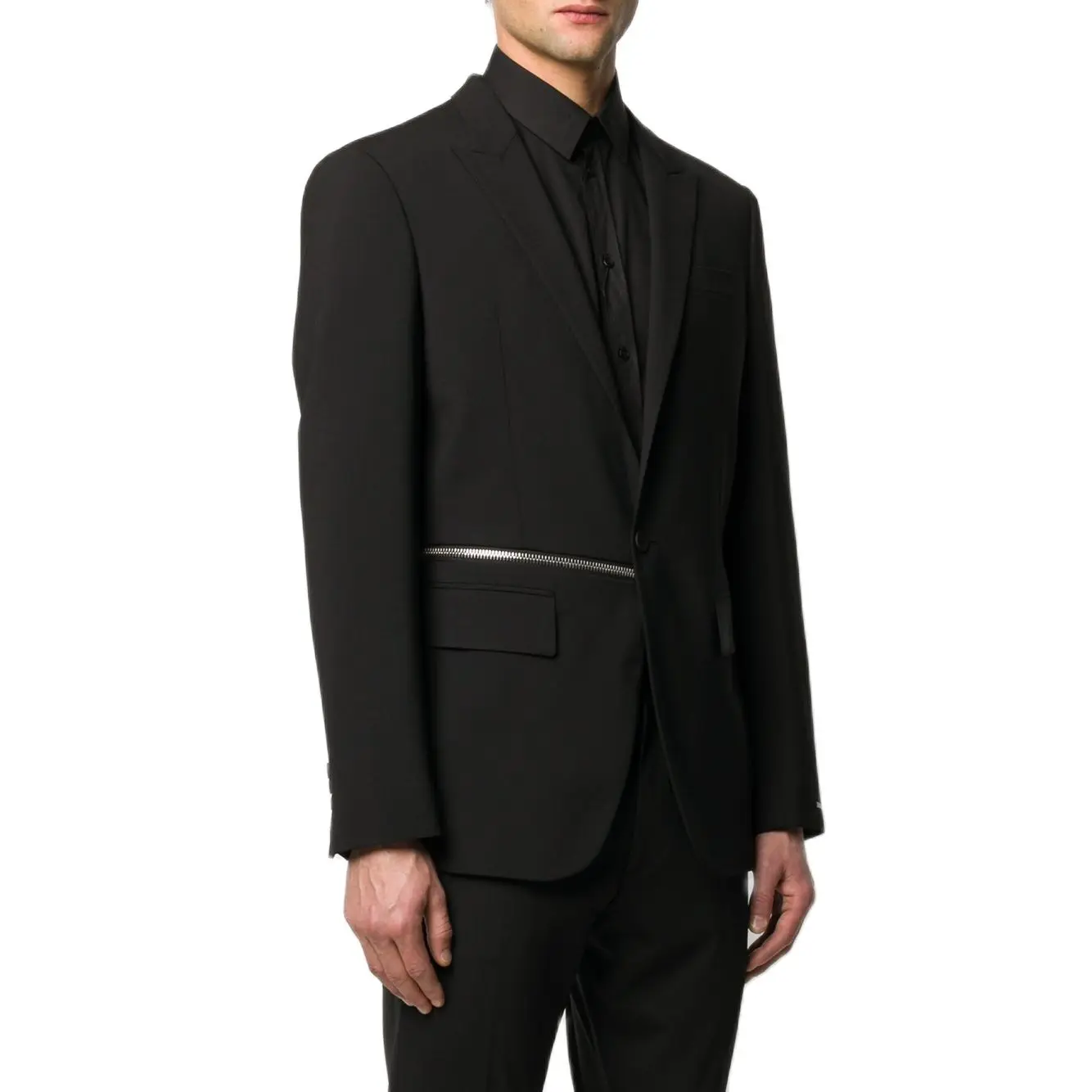 

Unique Design Zipper Men Suits Men Suits Regular Fit 2 Piece Black Long Sleeve Blazer With Pants Casual Daily Men's Clothing Set