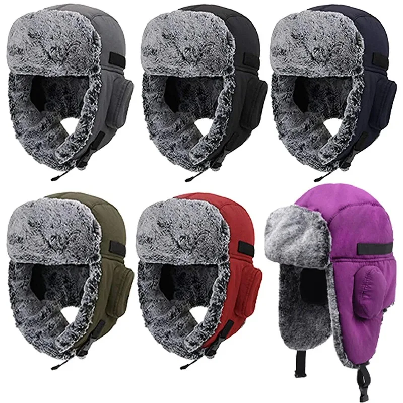 Winter Earflap Fur Ushanka Russian Bomber Hat Waterproof Warm Thermal Trapper Cap Women Men