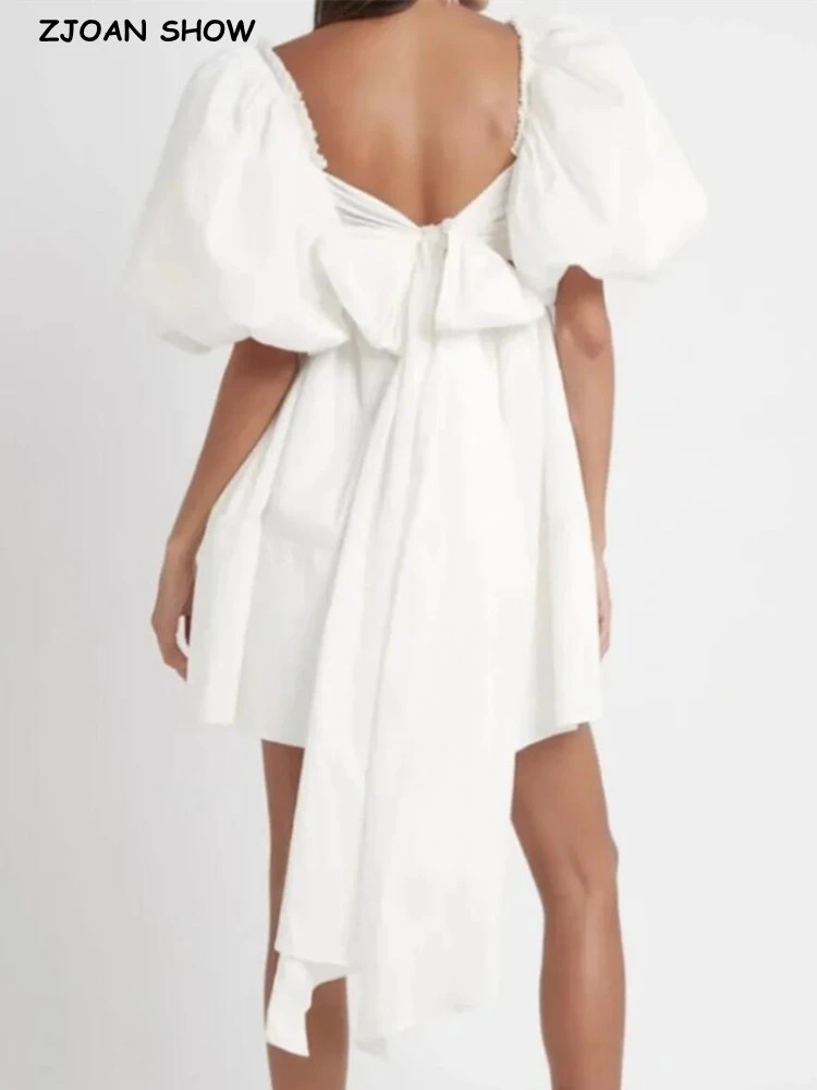 White Mini Dress Bow Back Mini Dress Sleeves Summer Back White