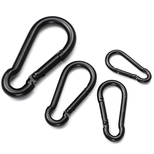 1Pc Black Stainless Steel Locking Spring Snap Hook Carabiner Clips For  Mountaineering D Shaped Buckle Keychain