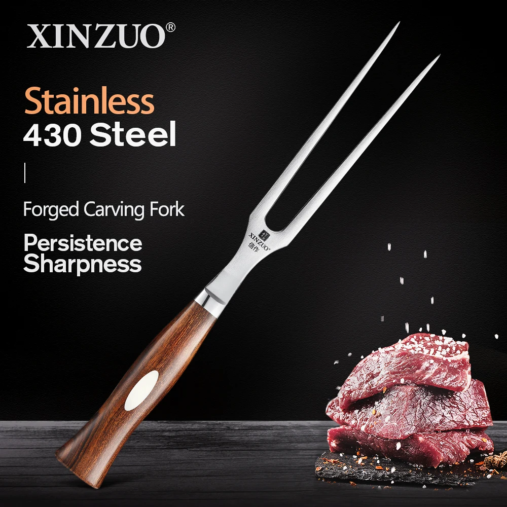 XINZUO Forged Carving Fork Damascus Carving Knife Outdoor BBQ North America Desert Ironwood Handle Accessories Tools