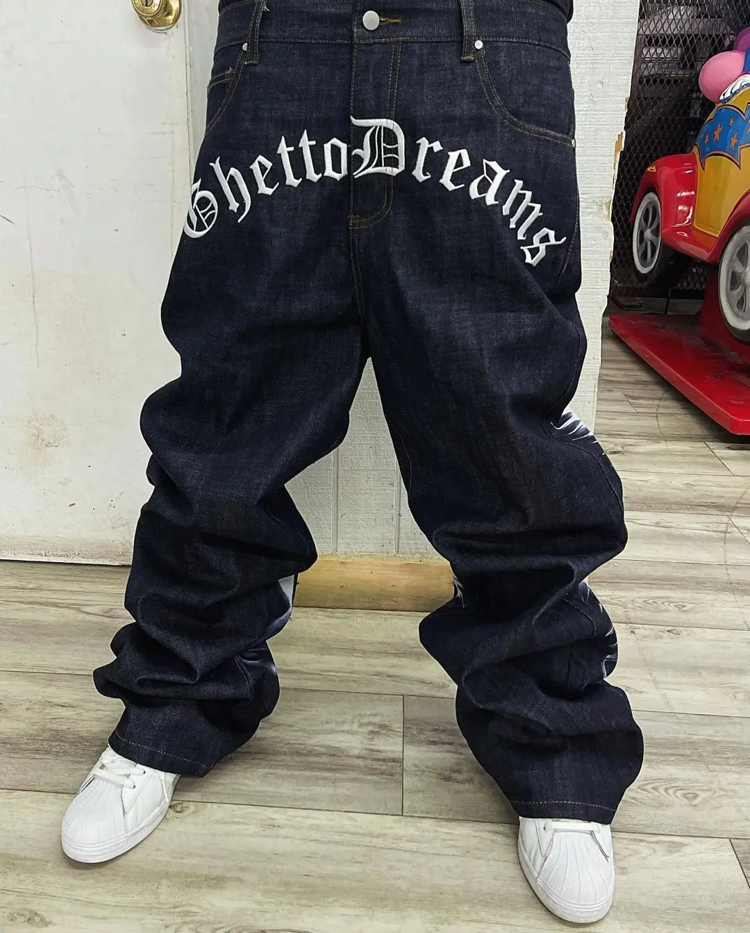 Harajuku retro jeans religion watermark loose slouchy jeans men women y2k gothic skateboard pants streetwear hip hop
