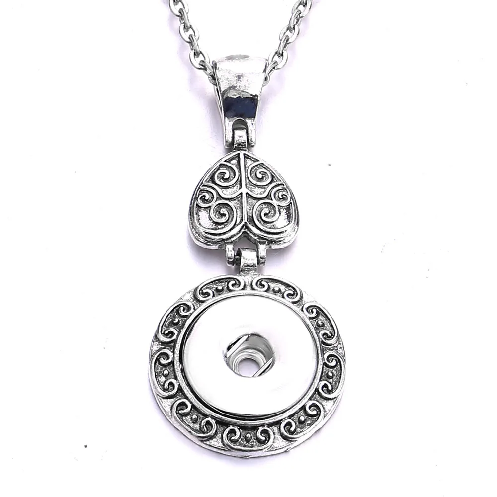 10pcs Vintage Metal 18mm Snap Button Heart Pendant Necklace For Women Snaps Jewelry