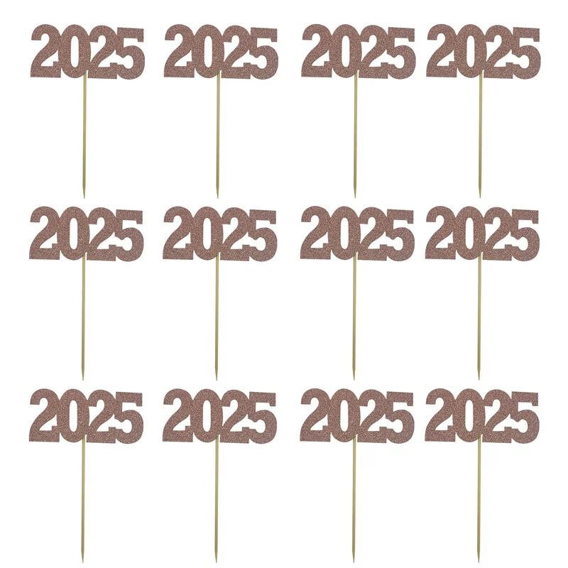 Description Picture 5 of item12Pcs Glitter 2025 Number Cupcake Toppers Happy New Year Party Cake Decoration Christmas Graduation Party Home Navidad Supplies