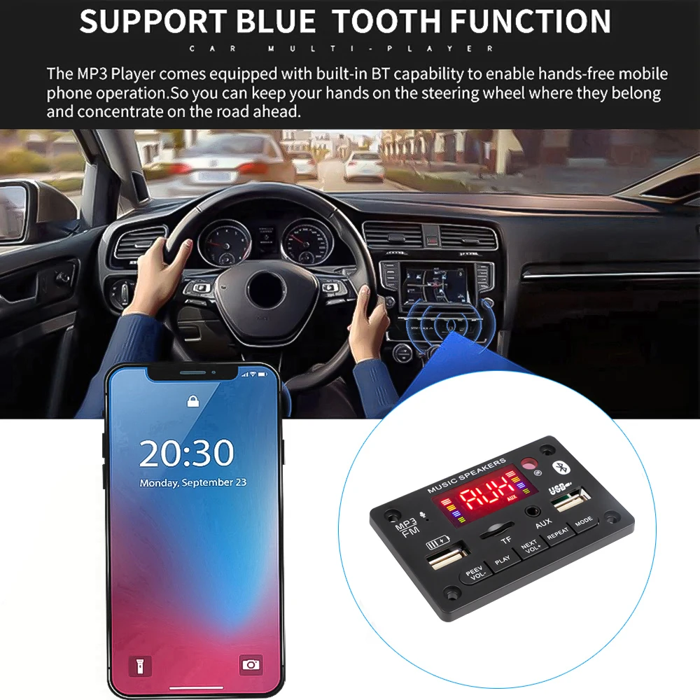 New 80W Amplifier DC 7V-24V MP3 Decoder Board Bluetooth 5.0 with Charging port Car MP3 Player USB Module FM AUX Radio Recordingkebidu 2*40W Amplifier DC 7V-24V Bluetooth 5.0 MP3 Decoder Board with Charging port 80W MP3 Player USB Module FM AUX Radio Recording Support Dropship/Wholesale