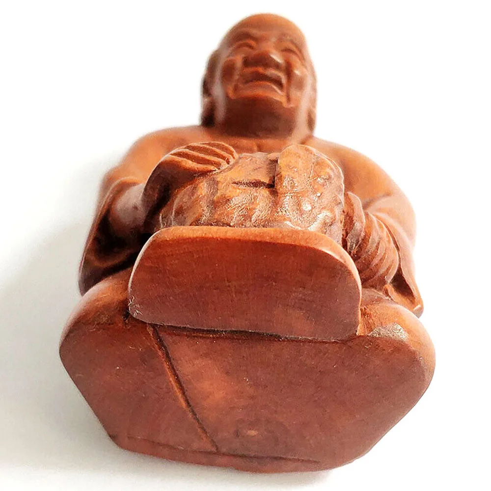 RS436, Collectible 20 Years Old 2" Hand Carved Japanese Boxwood Netsuke, Elder Man Figurine, People Sculpture, Small Ornaments 6