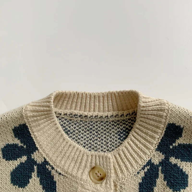 1213C Children Clothes Knitted Vest Spring New Children's Vest Retro Flower Knitted Boy's Sweater Coat Kid's Waistcoat