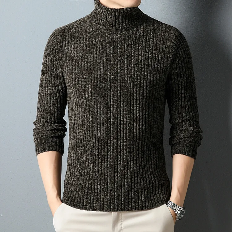 

2023 Winter New Men's High Neck Sweater Fashion Casual Stripe Knitted Warm Thickened Sweater Pullover Sweaters