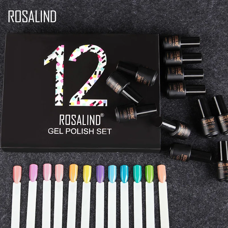 ROSALIND 7ml 12Pcs/kit Summer Series Gel Nail Polish Set With Box Soak off UV Lamp Hybrid Varnish Semi Permanent Nail Gel Set 2
