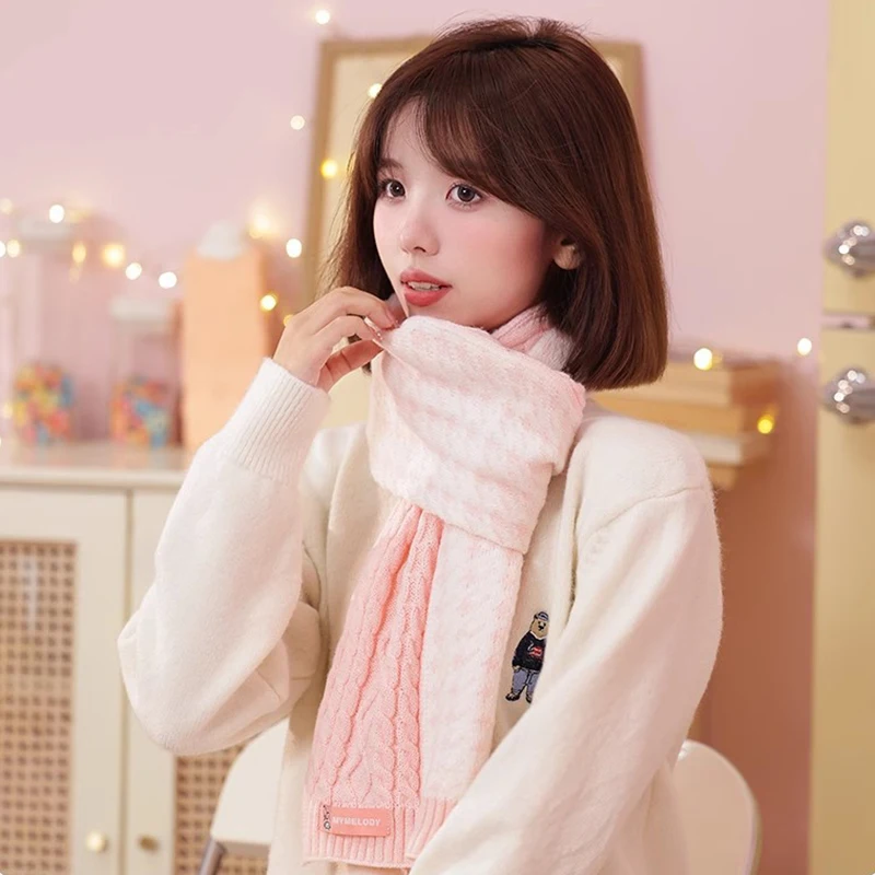 

Kawaii Sanrio Anime Kuromi Woolen Knitted Scarf My Melody Cute Cartoon Cinnamoroll Lovely Warmer Scarf Girls Gift