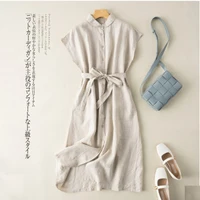 Summer New Cotton Linen Dr Slimming Youthful Artistic Midi Loose Thin Cotton Linen Dr for Women in Their 20s
