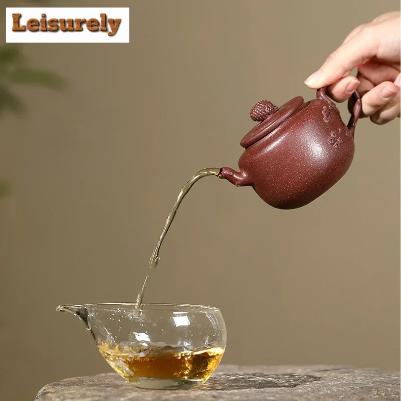 210ml Ancient Yixing Purple Clay Teapots Famous Artists Handmade Pine Cone Pot Raw Ore Downhill Mud Kettle Chinese Zisha Tea Set