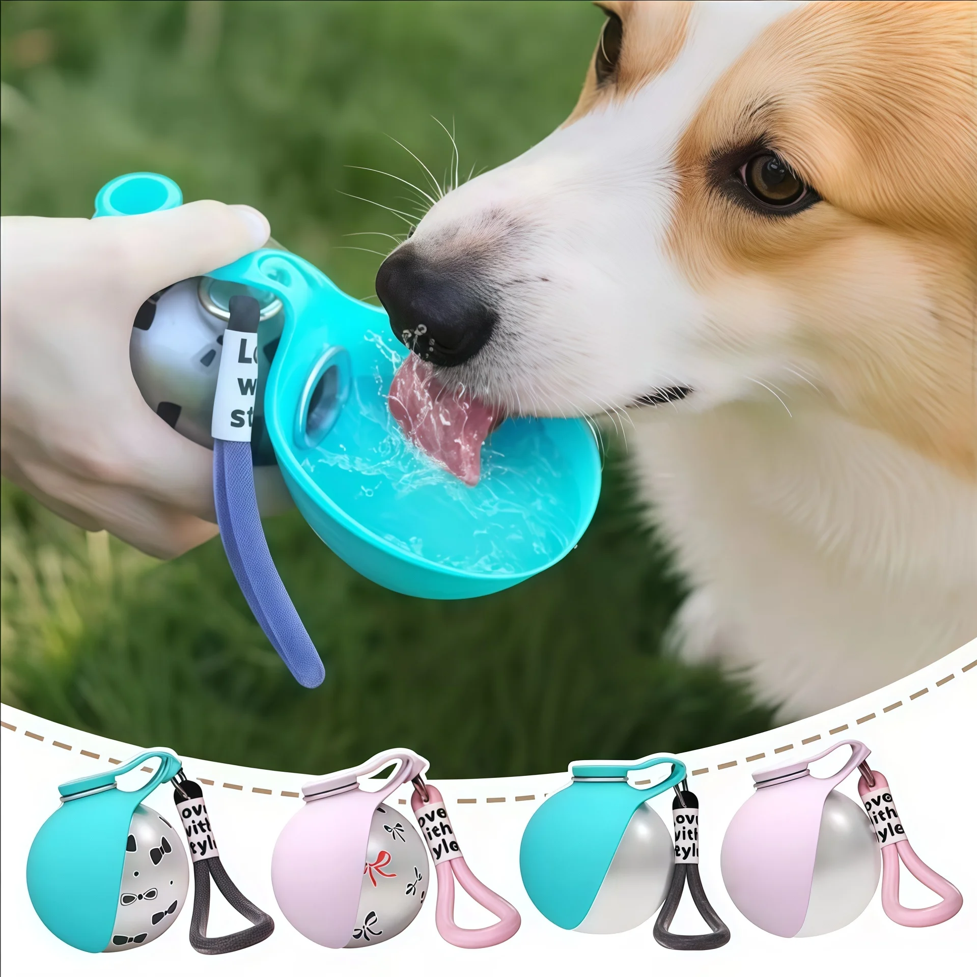 2-in-1 Portable Dog Water Bottle for Small Dogs - Leak-Proof & Compact Dog Travel Water Bottle -Stainless Steel Bottle & Silicon 1