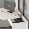 L-Shape Office Desk with Height Adjustable Top, Computer Desk with Drawers and Shelves,Corner for Home Office Living Room, White 4