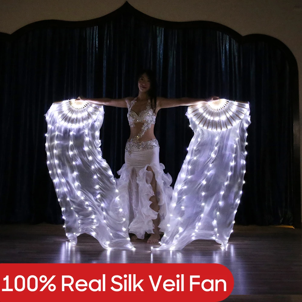 

Belly Dance Accessories LED Silk Veil Fan For Belly Dancing 100 White LED Fan Practice and Stage Performance Dance Costumes