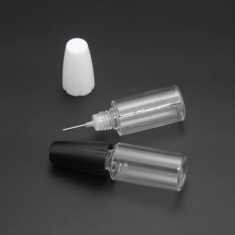 뚜껑이 달린 긴 바늘 튜브 핀홀 병, PET 플라스틱 병, 안료 병, 로션 에센셜 오일 병, 10ml, 5 개