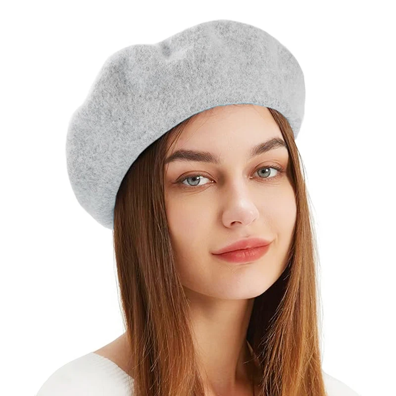 Bérets D'hiver En Laine Pour Femme - Béret De Couleur Unie