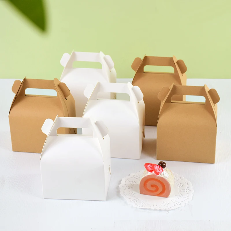 5/10Pcs Brown and White Kraft Paper Cake Boxes with Handle, Portable Gift Boxes for Cak... - SKU KPCB1018 - UGI Packaging