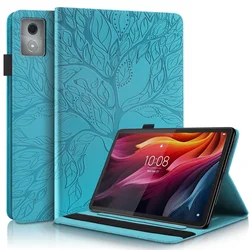 Embossed Tree Leather Flip Cover for Tab K11 Plus 2024 (Blue)