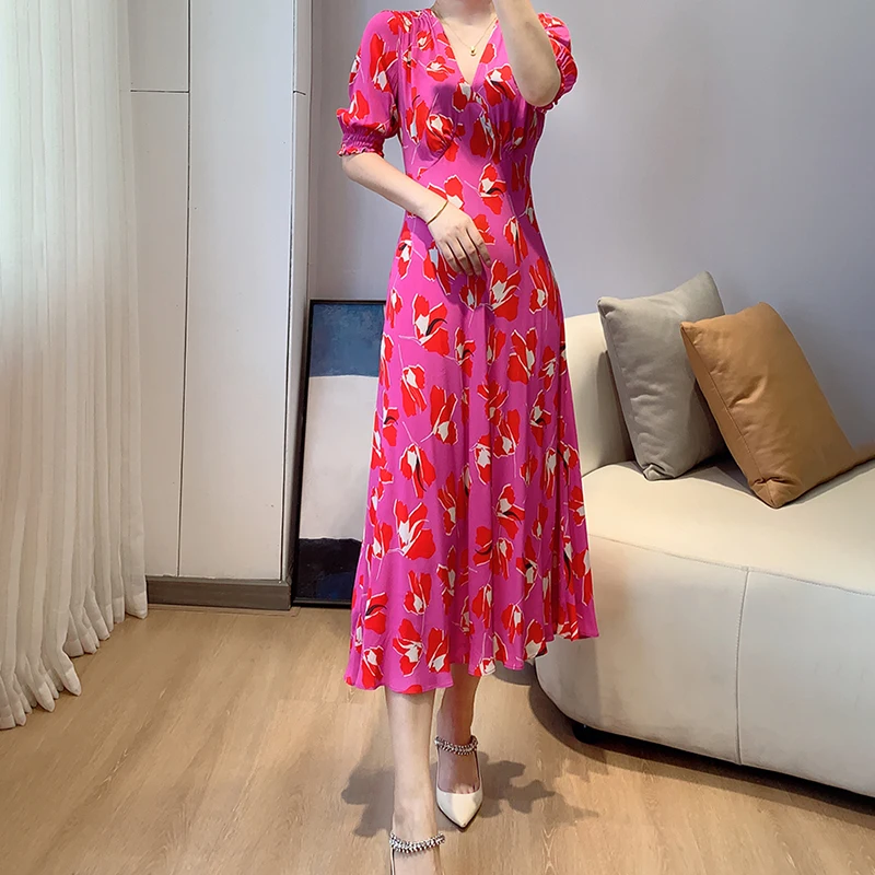 

Short Sleeves Belted Waist Floral Printed Wrap Dress US 0-10