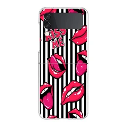 Sexy Red Lips Kiss Hard PC Phone Case - Sleek Foldable Shockproof Black Cover for Z Flip 3 (B1)