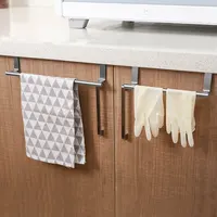 Stainless Steel Bathroom Kitchen Cabinet Rag Shelf Dishcloth Hanger Single Pole Towel Rack Over Door Back Type Hanging Holder 2