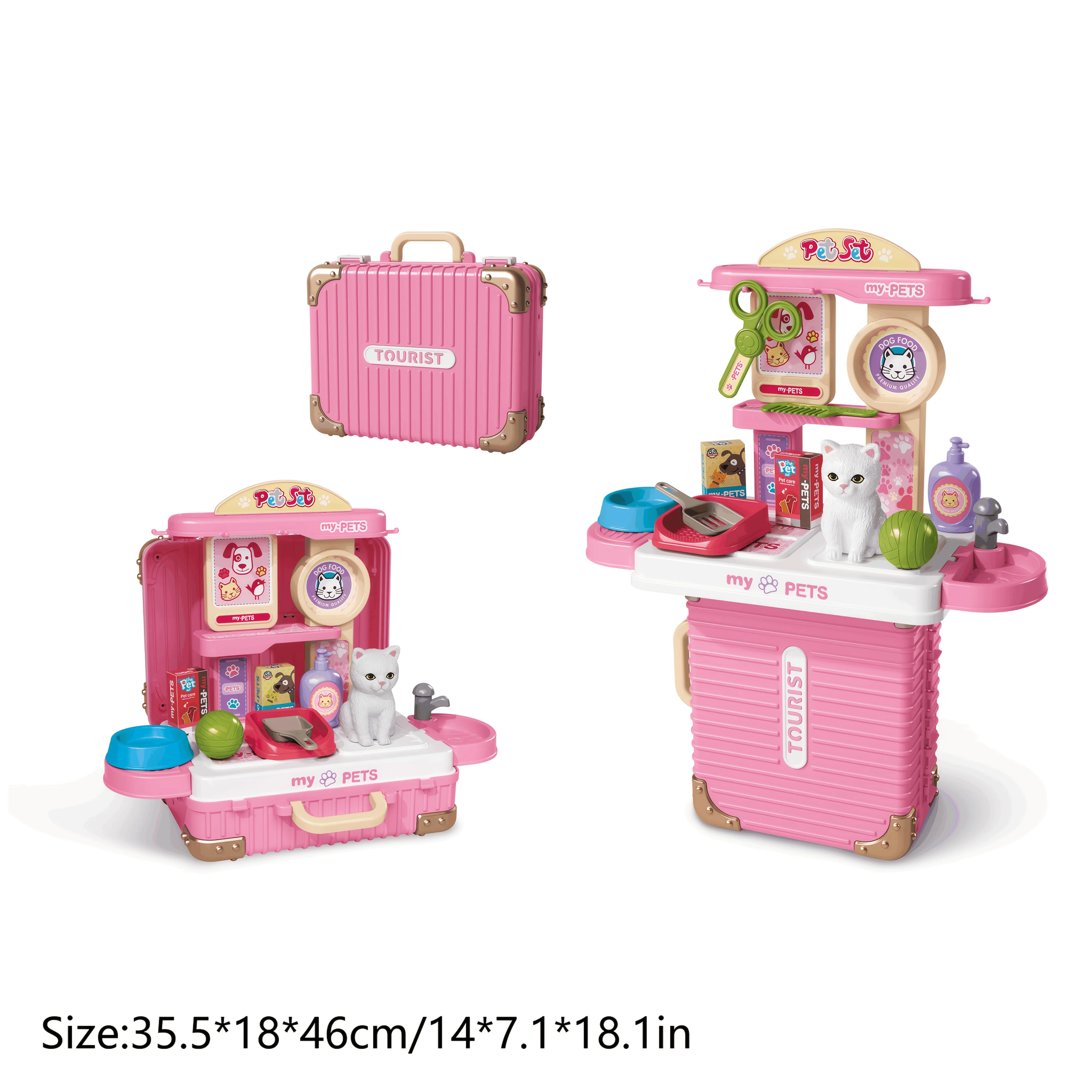 Children's Pet Care Play Set with Toy Cat and Storage Backpack, Perfect